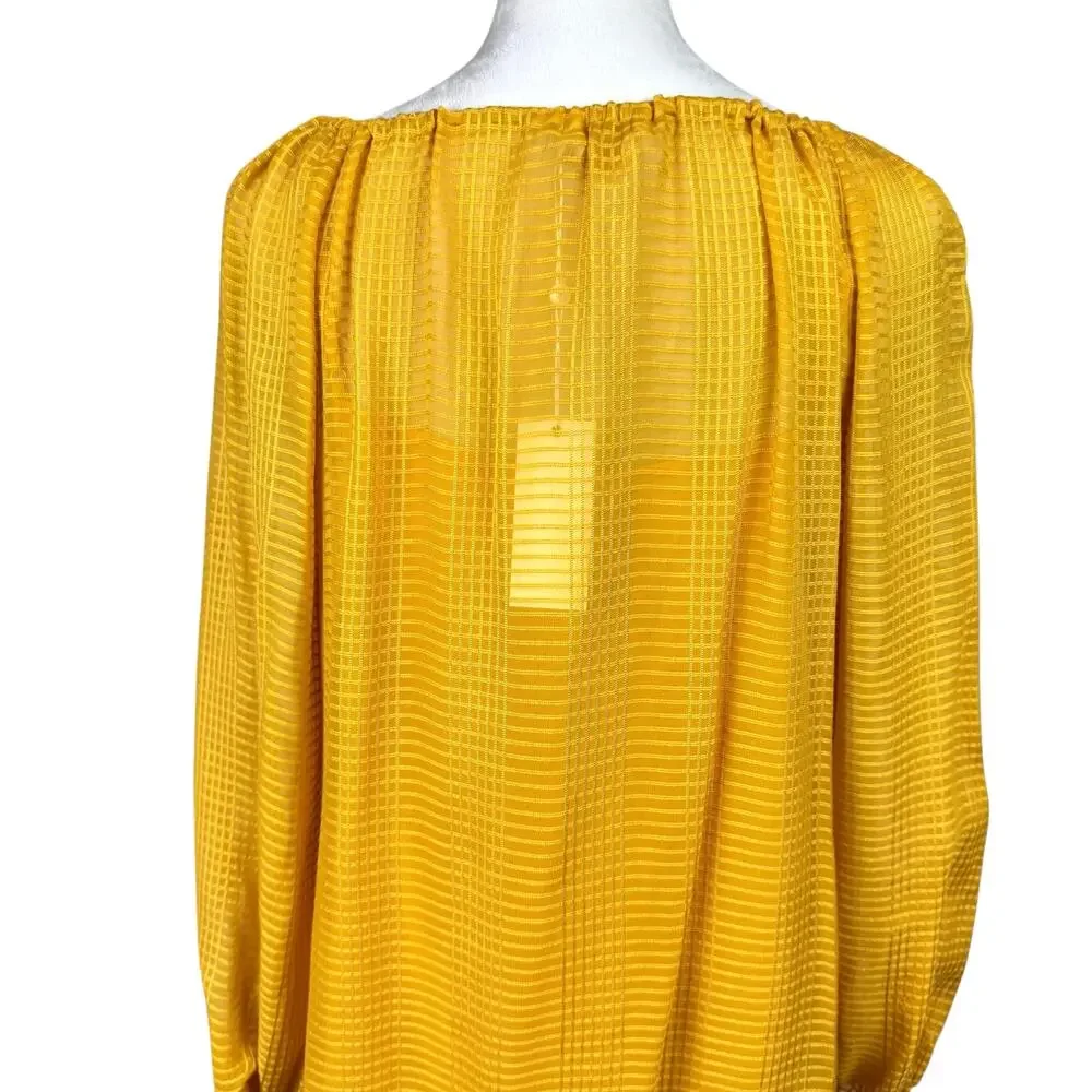 Tory Burch NWT Womens Yellow Natalie Grid Textured Georgette Top with Camisole
